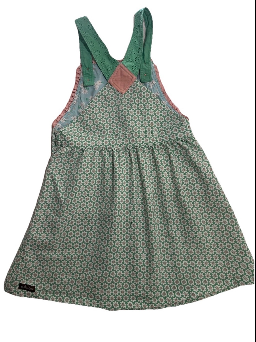 Matilda Jane Green Daisy Print Pinafore Dress with Pink Trim jumper size 10